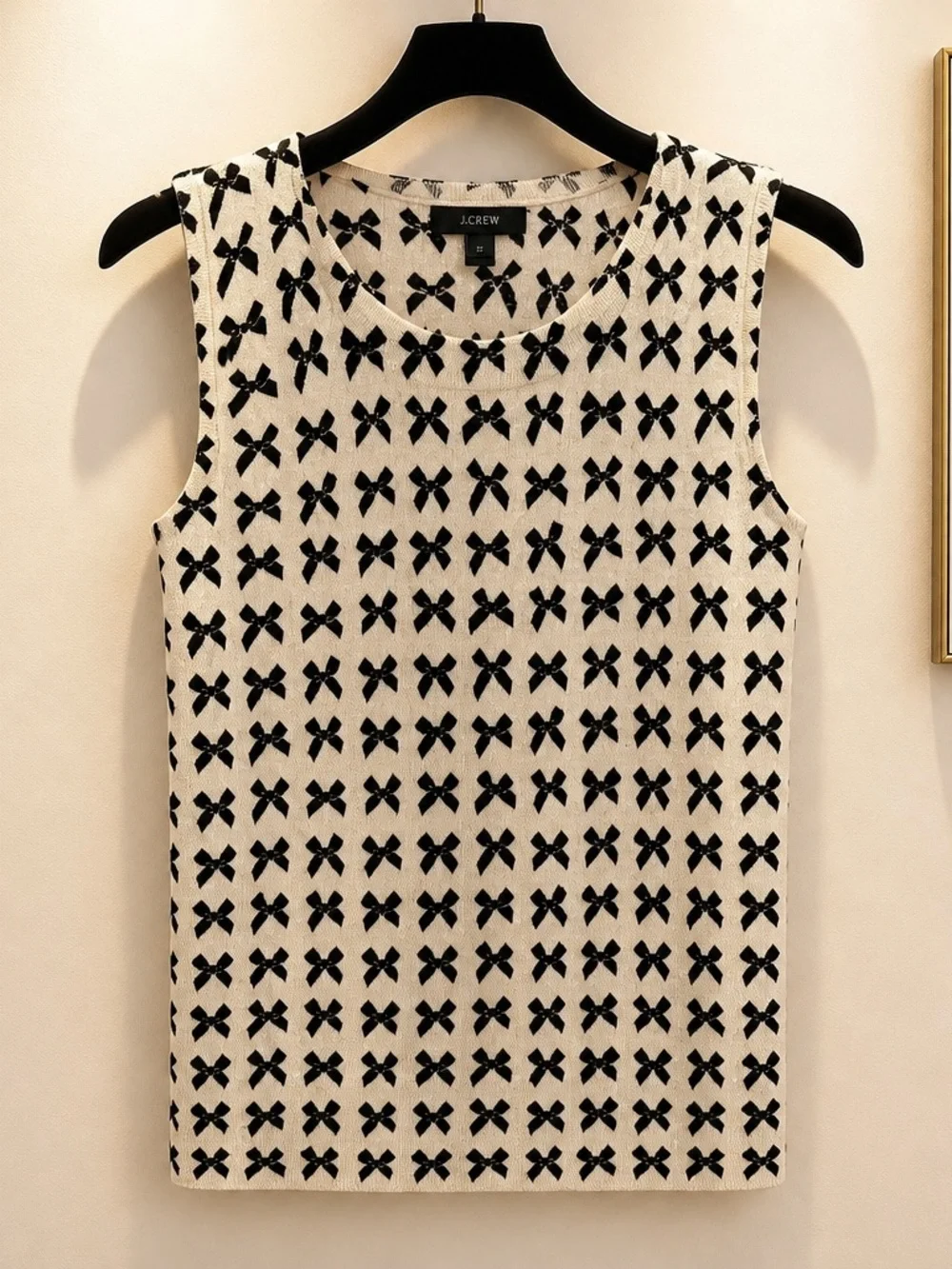 J. Crew Cream Knit Tank with Black Bow Motif